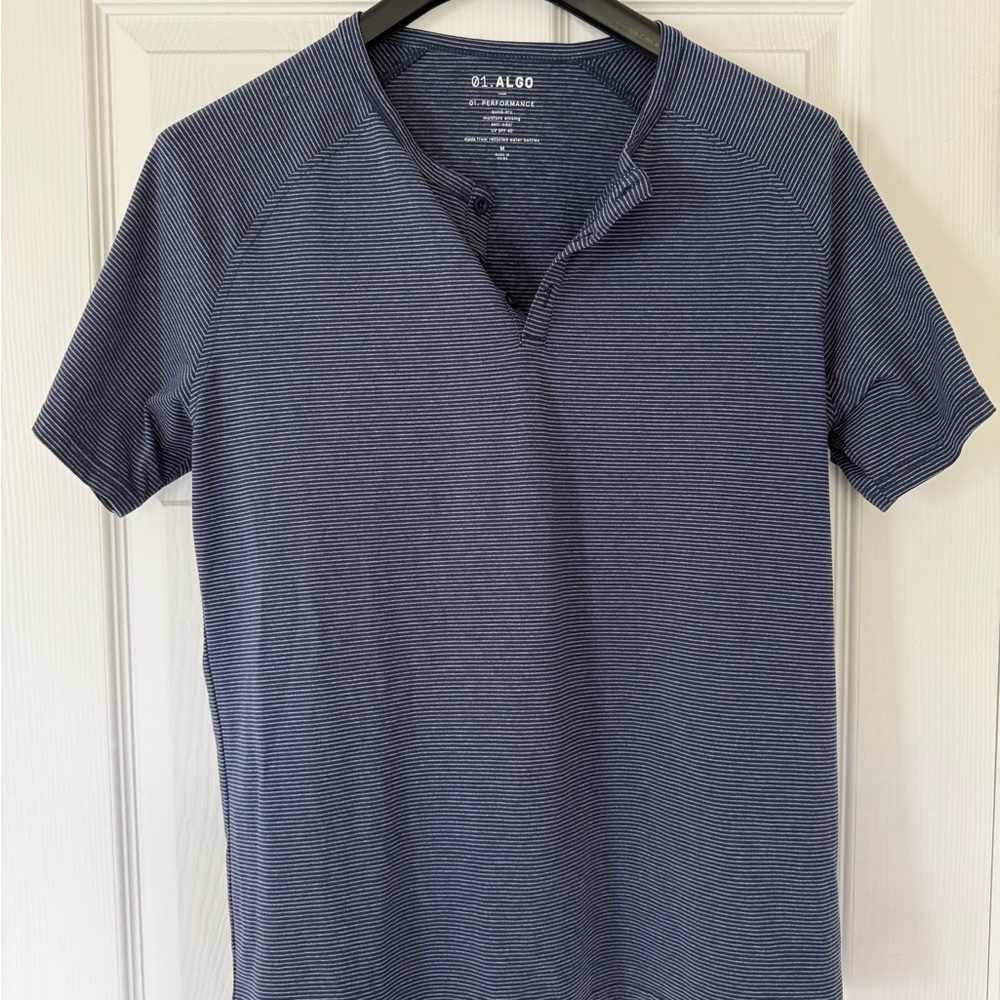 01.Algo Men's Blue Striped Performance Shirt Size M
